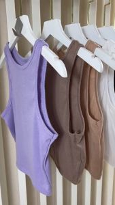 เสื้อกล้ามครอป ครอปผู้หญิง สีสันสดใส & กางเกงขาสั้น แฟชั่นเกาหลี สไตล์มินิมอล ❌ ขายแยกกันนะ ❌