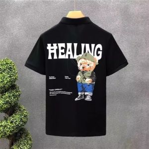 Áo Thun Polo Tay Ngắn in Hình Gấu Hoạt Hình Cỡ Lớn Cho Nam Mùa Hè Mỏng Cổ Polo Áo Thun Thường Ngày Dáng Rộng Không Cần Ủi