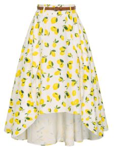 Spring Autumn High Waist Asymmetrical Lemon Print Half Skirt Womens Style A-Line Midi Skirt Street Fashion Polyester Fiber