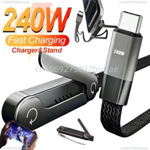 Multifunction USB Type C Cables 240W High-speed Quick Charging Wire with Folding Phone Stands for IPhone 17 16 15 Samsung