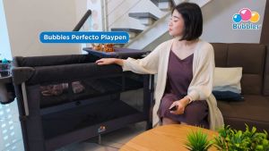 Bubbles Perfecto Playpen Easy Operation with Slide Down Changing Table and Hanging Basket - Grey