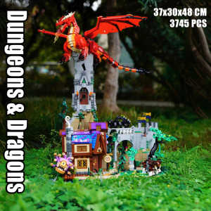 Chinese Building Blocks 21348 Dragons and Dungeons Red Dragons Legends Medieval Large Architecture Street View Assemble Toys
