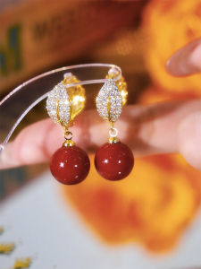 Red Bead Leaf Earrings: High-End Sensation & Luxury Gold Plated Cubic Zirconia