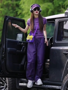 LIANGYILAILIN | Dopamine Purple Slimming Casual Sportswear Set