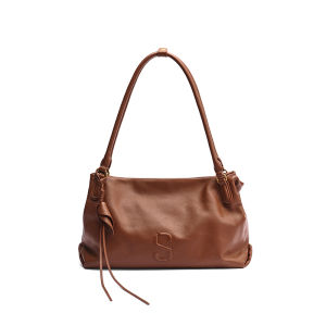 Womens Top Layer Cowhide Tote Bag Large Capacity Single Shoulder Bag for Work Commuting White Versatile New Style Ximuding Bag