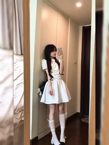 NIUVIES | Đầm Dáng Dài Mỏng Hè Kiểu Cà Vạt Chấm Bi Pháp