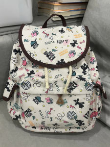 Casual Large Capacity Cartoon Print Bone Drawstring Double Shoulder Bag Travel Backpack Short Trip Bookbag Leisure Canvas Bag