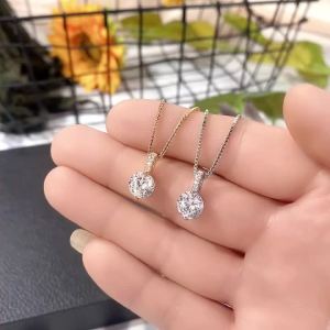 Huitan Minimalist Round Cubic Zirconia Pendant Necklace Women Silver Color/Gold Plated Box Chain Long Necklace Wedding Jewelry