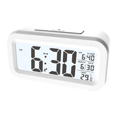 Multifunction LED Digital Alarm Clock with Adjustable Backlight & Snooze Displays Time Date Calendar & Indoor Temperature Compact Electronic Desktop Table Clock for Bedroom Dorm Office