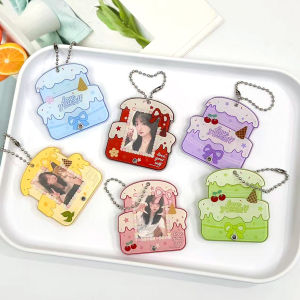 Cute Cake Photo Frame Keychain Card Holder 1 Inch Idol Photo Transparent Acrylic Card Pouch