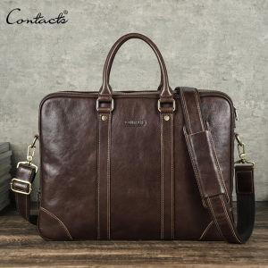 CONTACTS Genuine Leather Laptop Bag Business Men Briefcase 16 Inch Laptop Executive Male Shoulder Messenger Bag Office Handbag