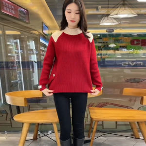 Thickened Half High Collar Patchwork Knit Sweater