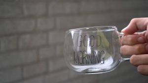 Gelas Cangkir Kaca Estetik Kopi Teh Susu Serbaguna Bahan Berkualitas Glass Coffee Mug Good Morning 350ml - One Two Cups