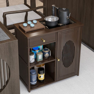 Portable Solid Wood Tea Table Mini Tea Cart Living Room Sofa Side Table with Kettle Integrated Home Use Tea Set Bamboo Craft