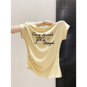 La Chapelle | Korean Style Letter Print Off-shoulder Slim T-shirt