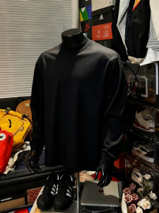 Áo Thun Cotton Dài Tay Màu Đen Cổ Nhỏ Cho Nam Mùa Thu Áo Hoodie Không Mũ Chất Liệu Cotton Nguyên Chất Áo Thun Thường Ngày