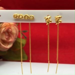ต่างหูทองห้อยระย้า โซ่รูด คละแบบ ต่างหูแบบเสีบบ ความยาว 4 cm ใส่ออกงานได้ เสริมบารมี ชุบทอง ต่างหูผู้หญิงแฟชั่น พร้อมส่ง