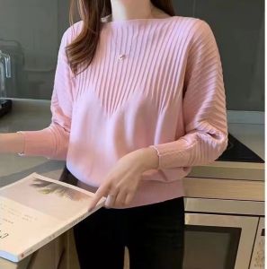 Knitwear Women Batwing Muslimah Blouse Korean Style Long Sleeve Oversized Sweater Lengan Panjang Green