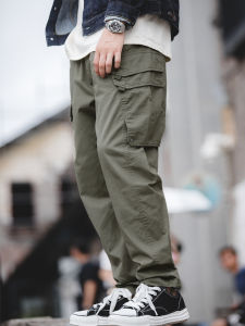 MADEN | Multi-pocket Utility Pants with Arc Design Military Green Straight Leg Tapered