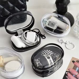 4Pcs Clear Data Cable Storage Box Mini Transparent Storage Bag with Zipper Portable Cable Protective Cover Headphone Charger Case with Keychain Travel Storage Bag