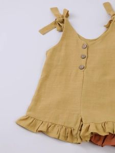 Sleeveless cotton and linen jumpsuit for baby solid color ruffled casual home new summer 2023