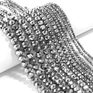 Hạt Pha Lê Mạ Bạc Hình Tròn Dẹt 1 Sợi Kích Thước 3-10mm Mặt Cắt Phẳng Làm Từ Thủy Tinh Dùng Làm Hạt Cách Điệu Cho Đồ Trang Sức Tự Làm Thủ Công Mỹ Nghệ Trang Trí.