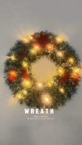 Christmas Wreath with Lights 12/16 Inch Artificial Pine Christmas Wreath Garland For Home Wall Fireplace Door Decoration