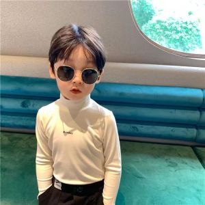 Girls Cotton Long Sleeve Base Shirt Spring Autumn Casual High Collar T-Shirt Childrens Fashion Comfortable Breathable Pure Color