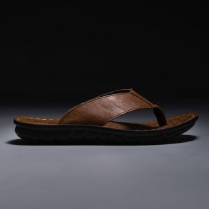 Leather Sandals Mens Summer Genuine Leather Board Flip Flops Outdoor Wearable Slippers Casual Flat Heel Polyurethane Bottom