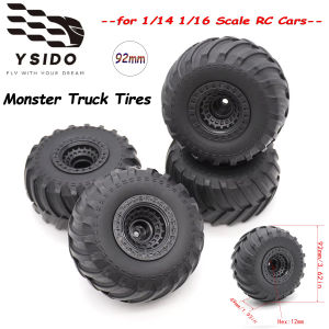 4PCS 92mm Skidproof Rubber Tire Wheels 12mm HEX for 1/14 1/16 WLTOYS 144001 MJX Hyper Go SCY RC Monster Truck Tyre Upgrade Parts