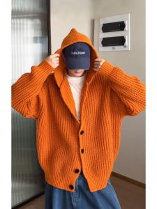 Orange Retro American Hooded Winter Cardigan