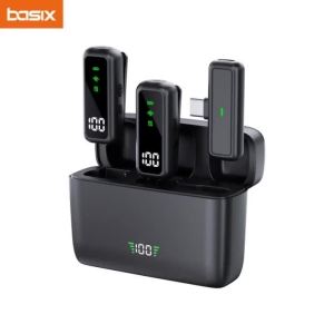 Micro Không Dây Lavalier Mini Condenser Có Hộp Sạc Mic Ngoài Trời Khử Tiếng Ồn Cho iPhone Android Live Interview Home Studio