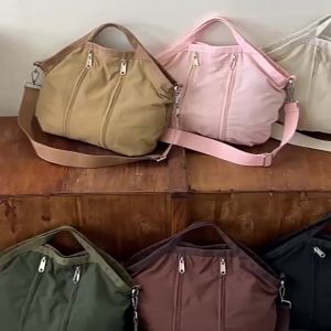 Lightweight Water Repellent Nylon Crossbody Tote Bag for Women Korean Minimalist Casual Handbag Large Capacity Travel Sling Bag Adjustable Strap Simple Daily Commuter Shoulder Bag Ladies Multi Purpose Bag