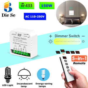 433MHz Wireless Dimmer Switch AC 220V 150w and 86 Wall Switch and 5 Channels Remote Control for LED Lamp Halogen Incandescent