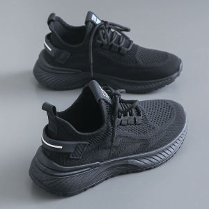 รองเท้ากีฬาผ้าตาข่ายสีดำสำหรับผู้หญิง รองเท้าทำงานในครัว รองเท้าวิ่งลำลอง รองเท้าสวมสบาย รองเท้าทรงแบน รองเท้าแฟชั่นฤดูร้อน