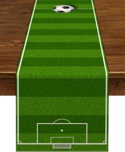  Soccer Sports Polyester Table Runner Holiday Party Decor Washable Football Field Kitchen Dining Table Runner for Birthday Part