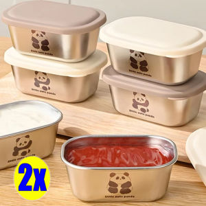 2Pcs Mini Stainless Steel Bento Box Portable Food Container with Silicone Lids Metal Food Storage Box Space Saving Fruit Containers