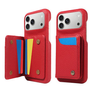 Stylish PU Leather Phone Case for IPhone 15/16/17 Pro Max Plus Mini Shockproof Anti-Magnetic Built-in Card Holder & Stand