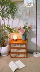 Bamboo Bedside Table Bedroom Side Table With Rattan Door Drawer Bedside Cabinet