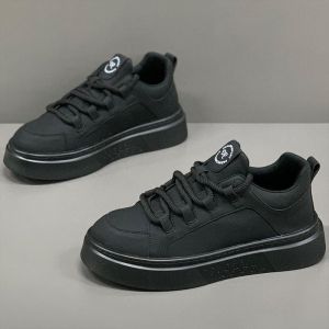 Paul 2025 Spring Mens Breathable Sports Shoes Thick Bottom Casual Leisure Shoes Leather Splicing Stitching Korean Style round Toe