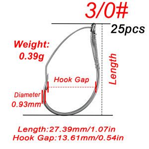 FishTrip Wacky Weedless Hooks 25Pcs Drop Shot Wacky Hook Fish Circle Hook for Wacky Soft Worm & Neko Rig Fishing Bass Saltwater