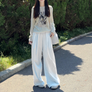 กางเกงขายาวทรงหลวมเอวสูงสำหรับผู้หญิงในช่วงฤดูร้อน กางเกงขายาวลำลองผู้หญิง ทรงหลวม ทรงยาวคลุมเข่า สไตล์เกาหลี กางเกงขายาวทรงหลวมสำหรับผู้หญิง