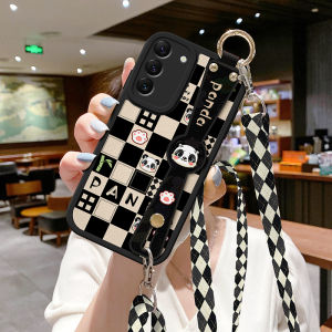 Samsung Galaxy S23 Ultra Phone Case Grid Panda Crossbody Strap Protective Shell Anti-Fall TPU Material Environmentally Friendly