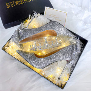 รองเท้าแตะส้นสูงประดับคริสตัลสไตล์ฝรั่งเศสสำหรับผู้หญิงวัย 18 ปี รองเท้าแตะเจ้าสาว รองเท้าแตะส้นสูง รองเท้าแตะส้นแบน รองเท้าแตะส้นแบน