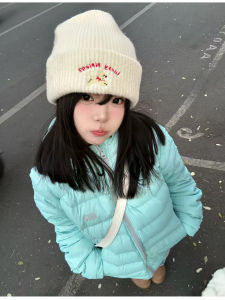 Thickened Knitted Woolen Cap Womens Autumn Winter Ear Protection Warm Small Dog Embroidery Cute Style Non-Folding Shopping Street Style Hat