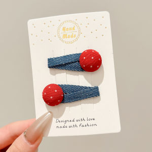 Red Polka Dot Denim Hair Clips for Girls Children Side Bangs Headwear Fragrant Hair One Word Clip Sweet Style Pink Empress