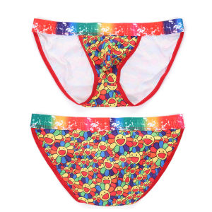 กางเกงในสำหรับผู้ชายชุดชั้นในชายพยุงก้นเซ็กซี่ผ่าด้านข้างเอวต่ำพิมพ์ลายดอกทานตะวัน