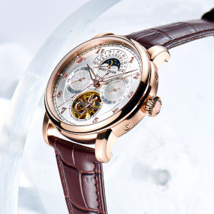 Đồng Hồ Tự Động Reef Tiger Artist Master III Dành Cho Nam 24 Giờ Moonphase Vàng Hồng Da Nâu Dạ Quang Cổ Điển RGA1965