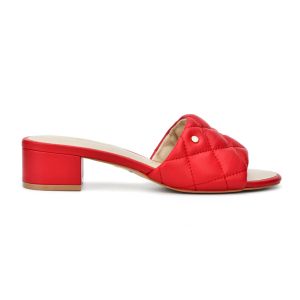 HOPE ROZA (ROSA) - VENUS Women Open Toe Leather Block Heel Mule Sandal - Soft and Anti Slip Sole with Crystal Buckle - Red
