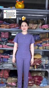 Đồ bộ cổ tròn tay ngắn quần baggy Set đồ bộ nữ mặc nhà đồ bộ gân đũa lạnh đồ bộ thun lạnh đồ bộ ủ kem